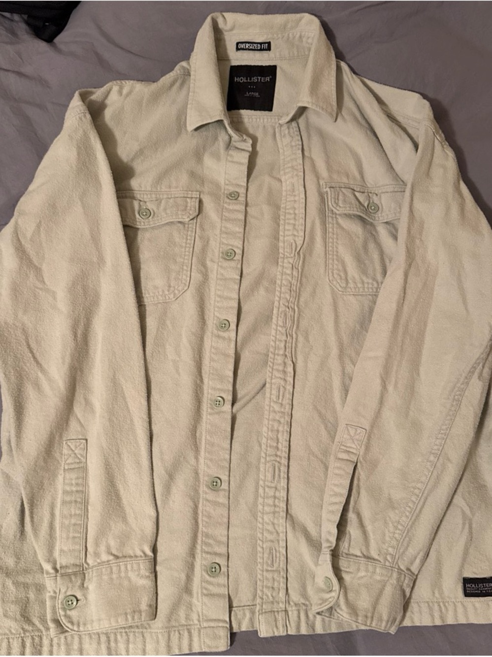 Hollister Men's Light Sage Button-Front Shirt Jacket